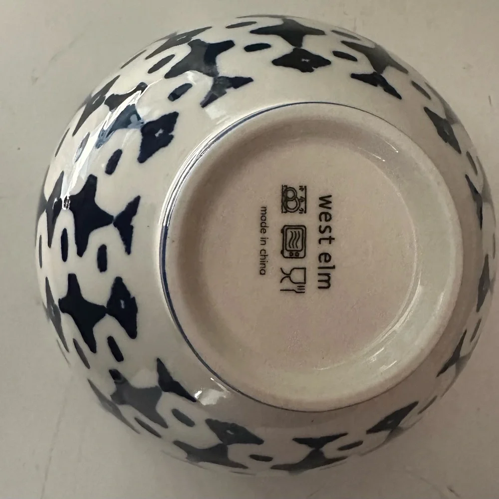 3 West Elm Blue and White Ceramic Art Bowls